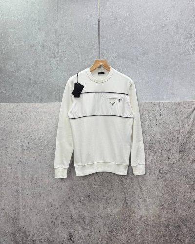Prada Logo Pocket Crew-Neck Reps AAA Quality Sweatshirt for Men – White