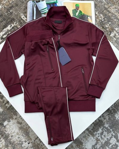 Prada Logo Technical 1-1 Mirror Quality Tracksuit for Men – burgundy Colour