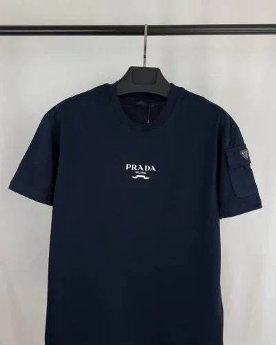Prada Milano Classic Logo Reps AAA Quality T-Shirt for Men. navy blue