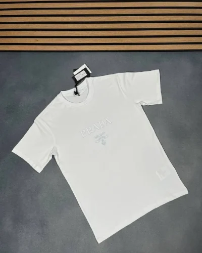 Prada Milano Crest Embroidered Fake Designer T-Shirt for Men white