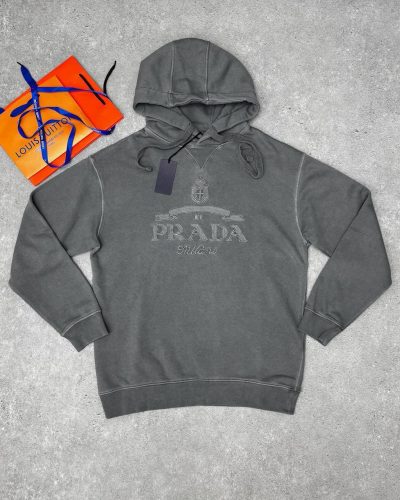 Prada Milano Crest Luxury Fake Hoodie for Men – Grey