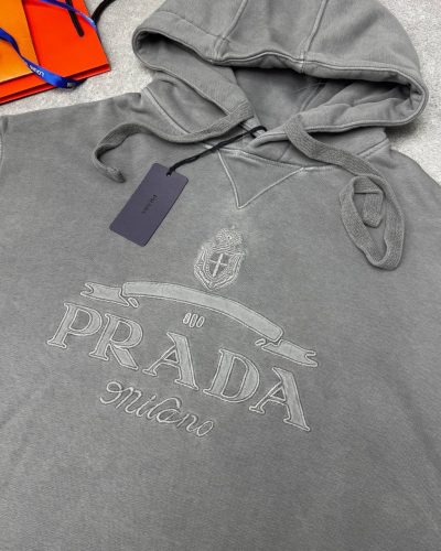 Prada Milano Crest Luxury Fake Hoodie for Men – Grey