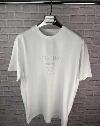 Prada Milano Embroidered Crest Super Clone Quality T-Shirt white