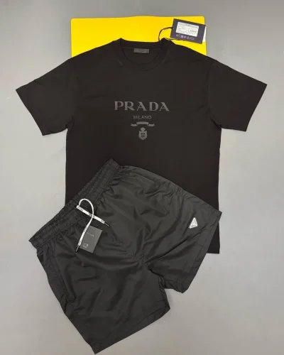 Prada Milano Embroidered T-Shirt and Logo Shorts Set for Men – 2 Colours