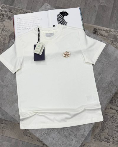 Prada Milano Gold-Bordered Crest First Copy T-Shirt white