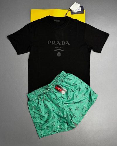 Prada Milano Luxury Fake T-Shirt and Monogram Shorts Set for Men