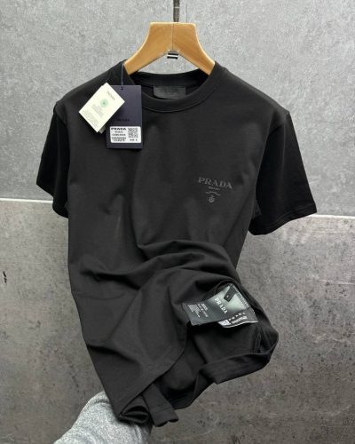 Prada Milano Tonal Crest Chest Logo Printed First Copy T-Shirt black