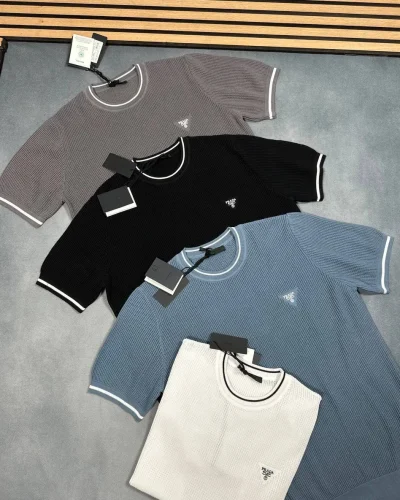 Prada Milano Triangle-Logo Knitted Super Clone Quality T-Shirt for Men