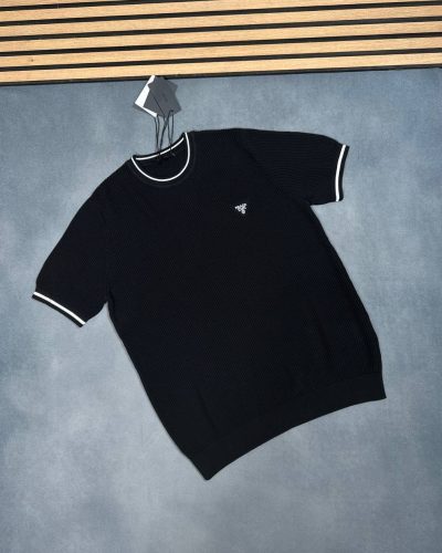 Prada Milano Triangle-Logo Knitted Super Clone Quality T-Shirt for Men black