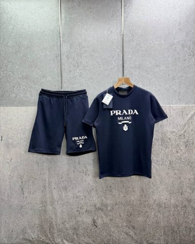 Prada Milano Triangle Logo Super Clone Quality T-Shirt and Shorts Set for Men