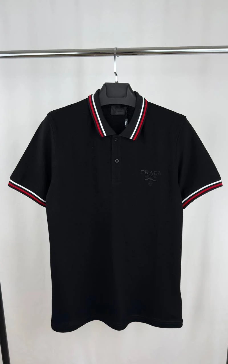 Prada Piqué Short-Sleeve Premium Quality Polo Shirt for Men – Black Colour