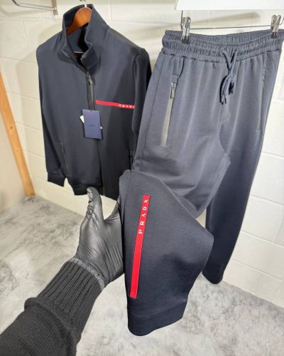 Prada Printed Logo First Copy Tracksuit for Men – Navy Blue
