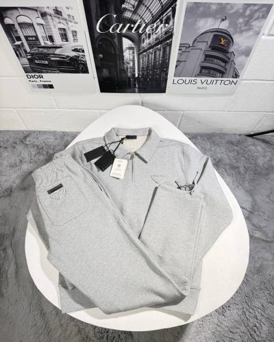 Prada Quarter-Zip Fleece Super Clone Quality Tracksuit for Men grey