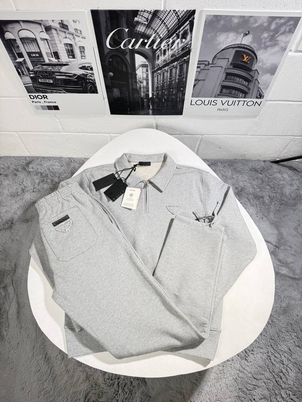 Prada Quarter-Zip Fleece Super Clone Quality Tracksuit for Men grey