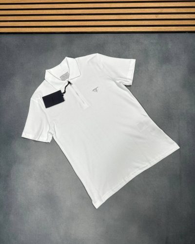 Prada Quarter-Zip Reps First Copy Polo Shirt for Men – White Colour Prada Quarter-Zip Reps First Copy Polo Shirt for Men – White Colour
