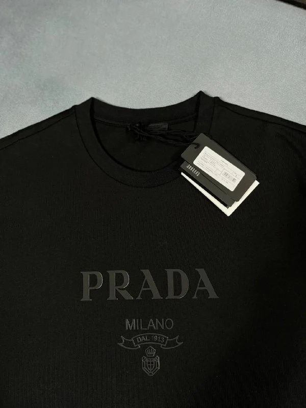 Prada Raised Logo Cotton AAA Quality T-Shirt for Men - Image 4