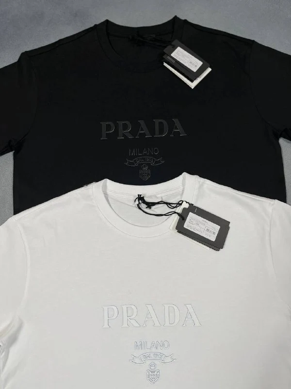 Prada Raised Logo Cotton AAA Quality T-Shirt for Men