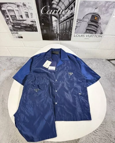 Prada Re-Nylon Bowling Replica Shirt and Shorts Set for Men