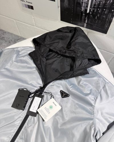 Prada Re-Nylon Reversible Hooded Jacket for Men – Silver:Black