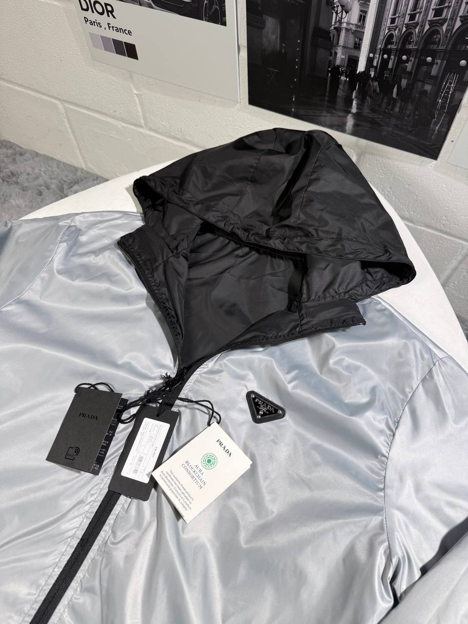 Prada Re-Nylon Reversible Hooded Jacket for Men – Silver:Black