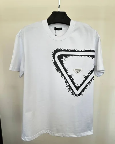 Prada Spray-Effect Triangle Logo Luxury Fake T-Shirt for Men white