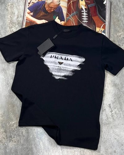 Prada Striped Brush-Stroke Logo Fake Designer T-Shirt
