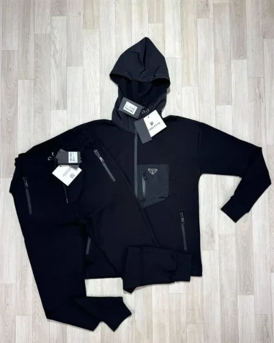 Prada Technical Re-Nylon Cardigan First Copy Tracksuit for Men – Black