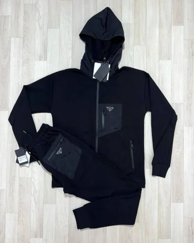 Prada Technical Re-Nylon Cardigan First Copy Tracksuit for Men – Black