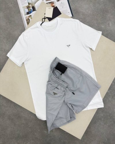 Prada Triangle Logo Clone T-Shirt and Re-Nylon Shorts Set for Men