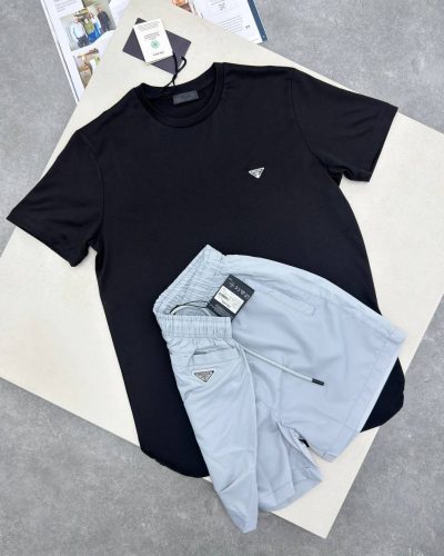 Prada Triangle Logo Clone T-Shirt and Re-Nylon Shorts Set for Men1
