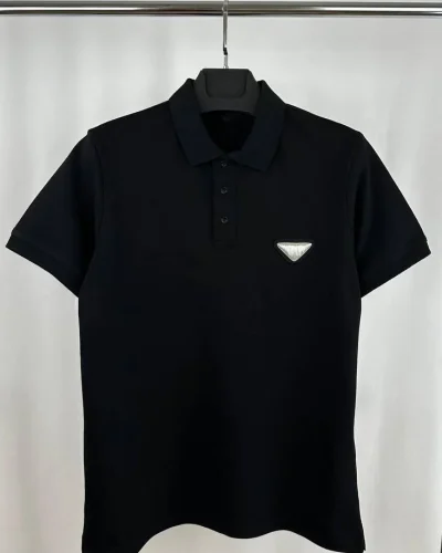 Prada Triangle-Logo Cotton Piqué First Copy Polo Shirt for Men – black