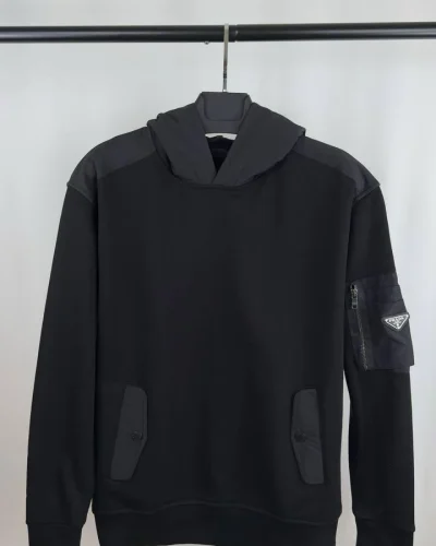 Prada Triangle-Logo Cotton & Re-Nylon Hoodie for Men – 2 Colours