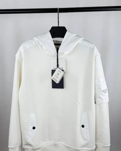 Prada Triangle-Logo Cotton & Re-Nylon Hoodie for Men – White Colours