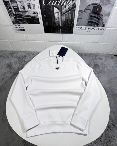 Prada Triangle Logo Crew-Neck Replica Jumper for Men – White