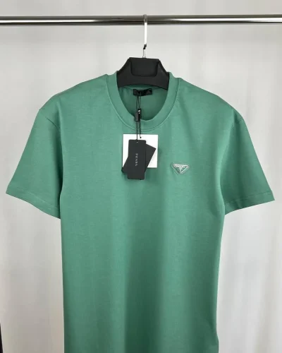 Prada Triangle-Logo Crew-Neck T-Shirt – Sage Green
