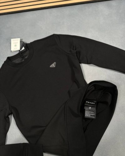 Prada Triangle-Logo Crewneck Reps Premium Jumper for Men – Black