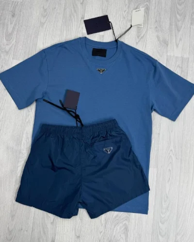 Prada Triangle Logo First Copy T-Shirt and Swim Shorts Set for Men – Multiple Colours