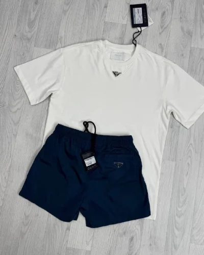 Prada Triangle Logo First Copy T-Shirt and Swim Shorts Set for Men – Multiple Colours