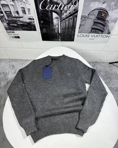 Prada Triangle Logo Knitted Crew-Neck AAA Quality Jumpers for Men – Multiple Colours