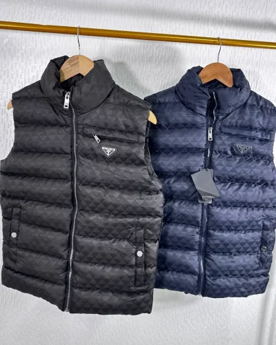 Prada Triangle Logo Padded Pocket Button First Copy Bodywarmer for Men – 2 Colours
