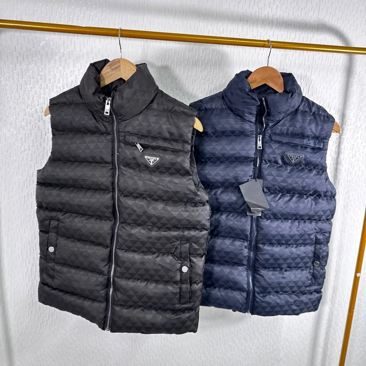 Prada Triangle Logo Padded Pocket Button First Copy Bodywarmer for Men – 2 Colours