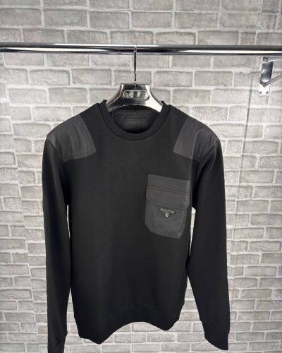 Prada Triangle-Logo Panelled Crew-Neck Jumper for Men – Black