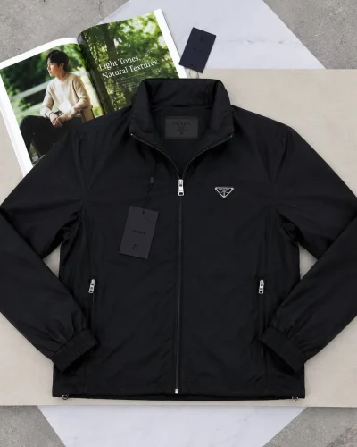 Prada Triangle Logo Re-Nylon Windbreaker Premium Quality Jacket for Men black