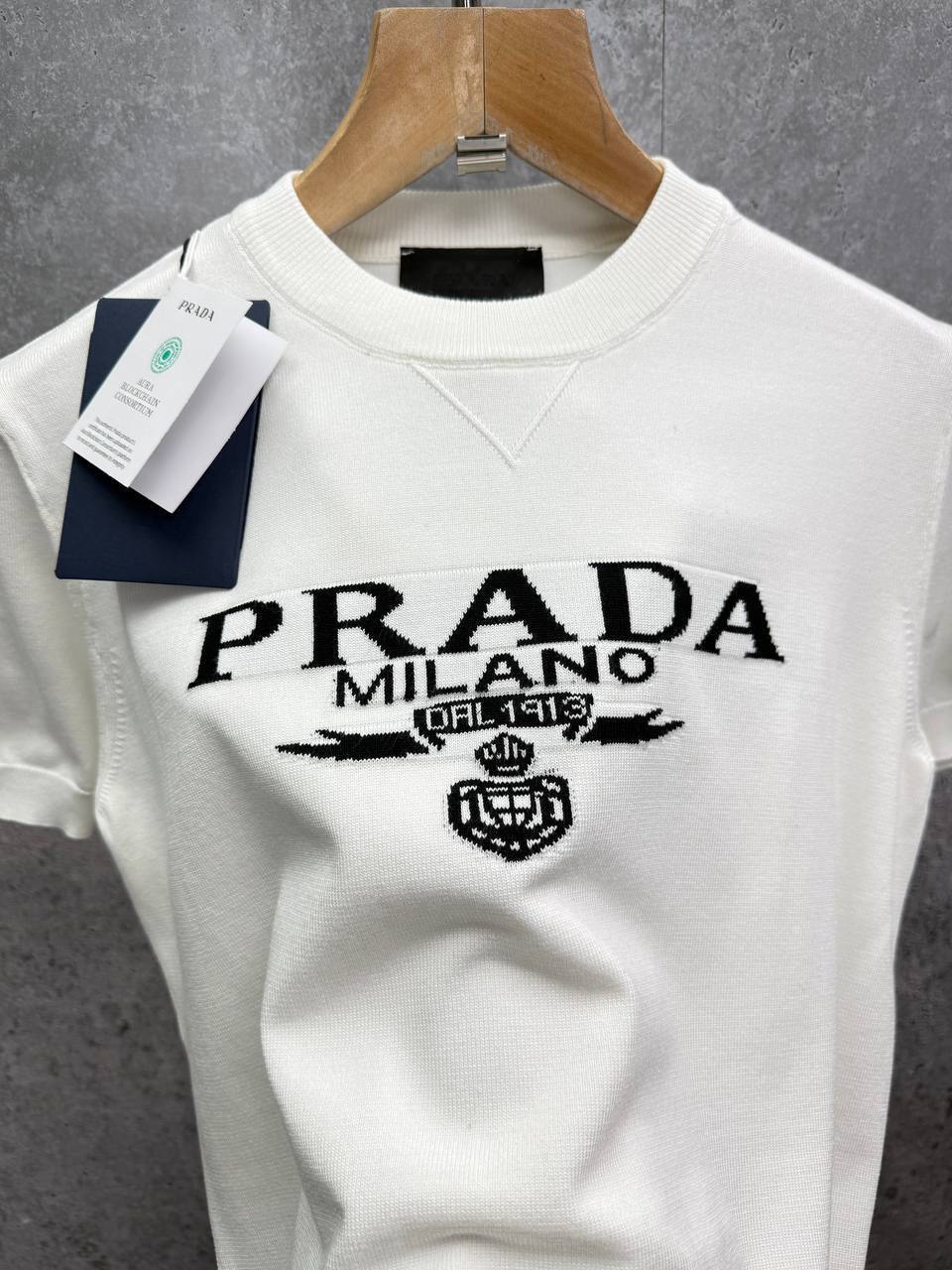 Prada Triangular Logo Wool Knit Luxury Replica T-Shirt – white Colours with logo