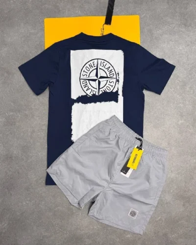 Stone Island Abstract Back Logo T-Shirt & Swim Shorts Set Reps AAA Quality