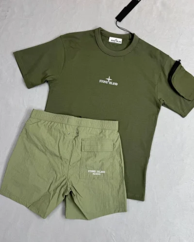 Stone Island Camo One Compass-Print T-Shirt & Shorts Set First Copy green