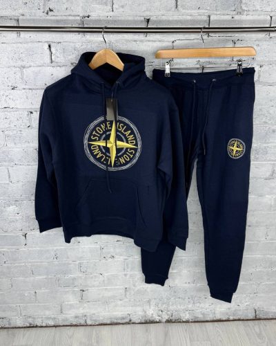 Stone Island Compass Logo Cotton Fleece AAA Quality Tracksuit navy blue Stone Island Compass Logo Cotton Fleece AAA Quality Tracksuit navy blue
