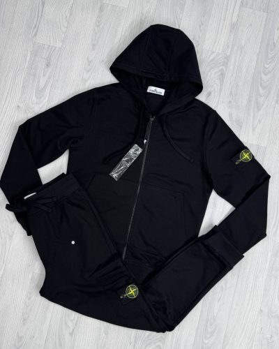 Stone Island Garment-Dyed Cotton Fleece Super Clone Quality Tracksuit black color Stone Island Garment-Dyed Cotton Fleece Super Clone Quality Tracksuit black color