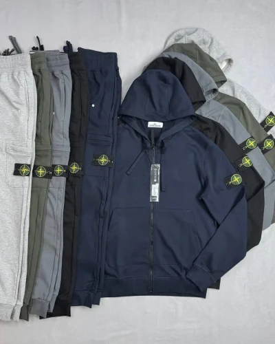 Stone Island Garment-Dyed Cotton Fleece Zip Hooded Replica Tracksuit