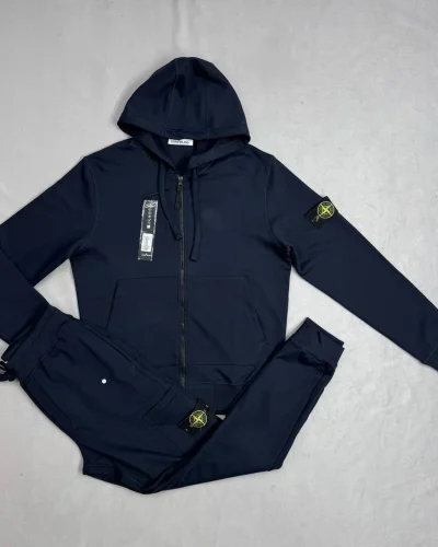 Stone Island Garment-Dyed Cotton Fleece Zip Hooded Replica Tracksuit navy blue Stone Island Garment-Dyed Cotton Fleece Zip Hooded Replica Tracksuit navy blue